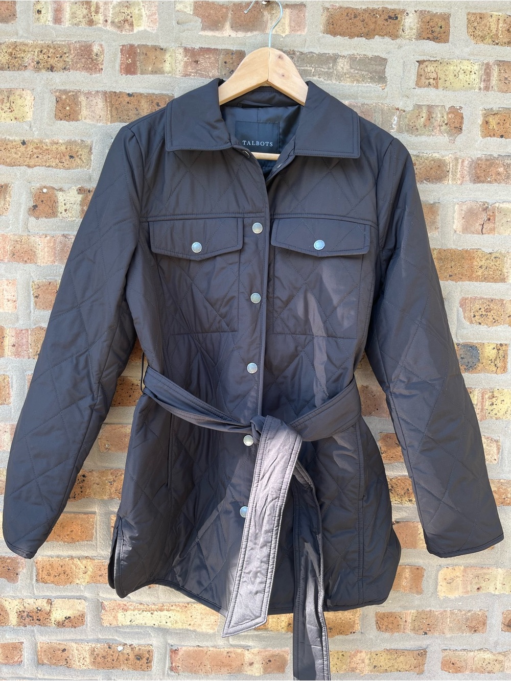 Talbots Quilted Belted Utility Jacket - Black